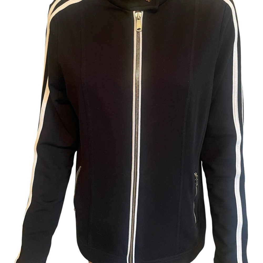 Vintage Neiman Marcus Black Track Jacket with White Stripe Detail L